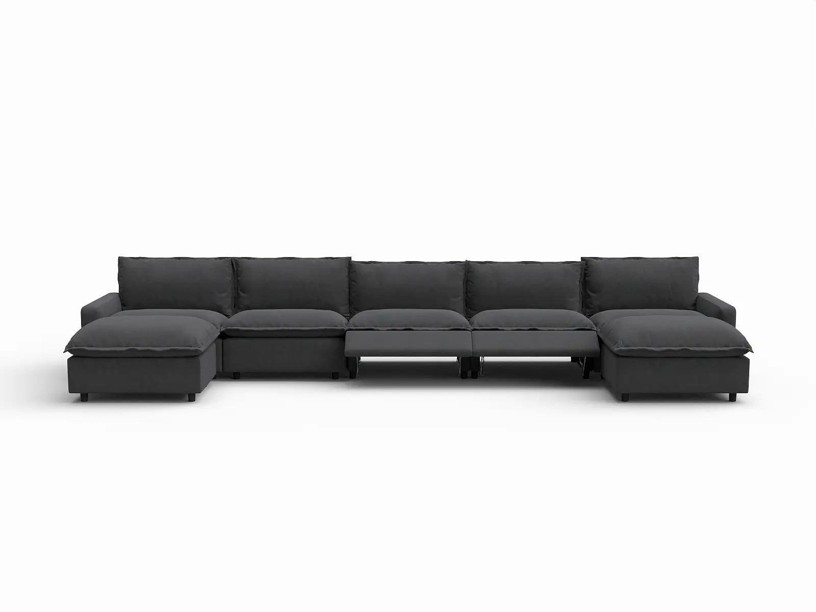 7 Piece Grey Linen Work Or Nap U Shaped Sectionals 5 Seater with 2 Ottomans 3