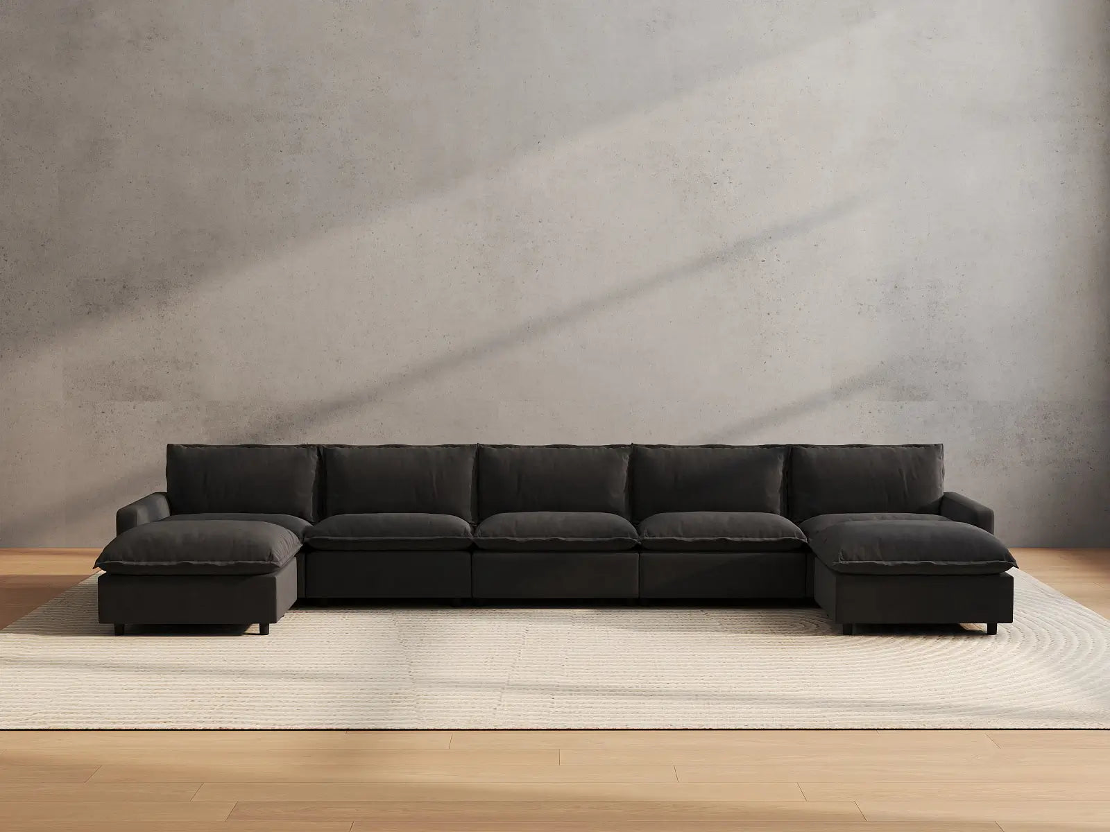 7 Piece Grey Linen Work Or Nap U Shaped Sectionals 5 Seater with 2 Ottomans 4