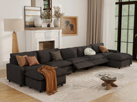 7 Piece Grey Linen Work Or Nap U Shaped Sectionals 5 Seater with 2 Ottomans 7