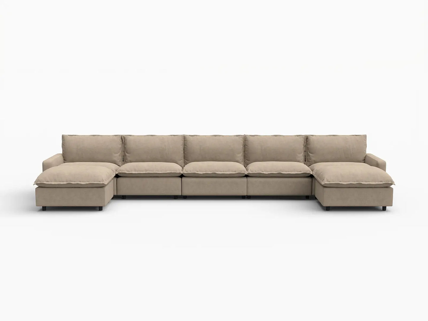 7 Piece Khaki Linen Deep Relaxation U Shaped Sectionals 5 Seater with 2 Ottomans 2