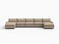 7 Piece Khaki Linen Deep Relaxation U Shaped Sectionals 5 Seater with 2 Ottomans 2