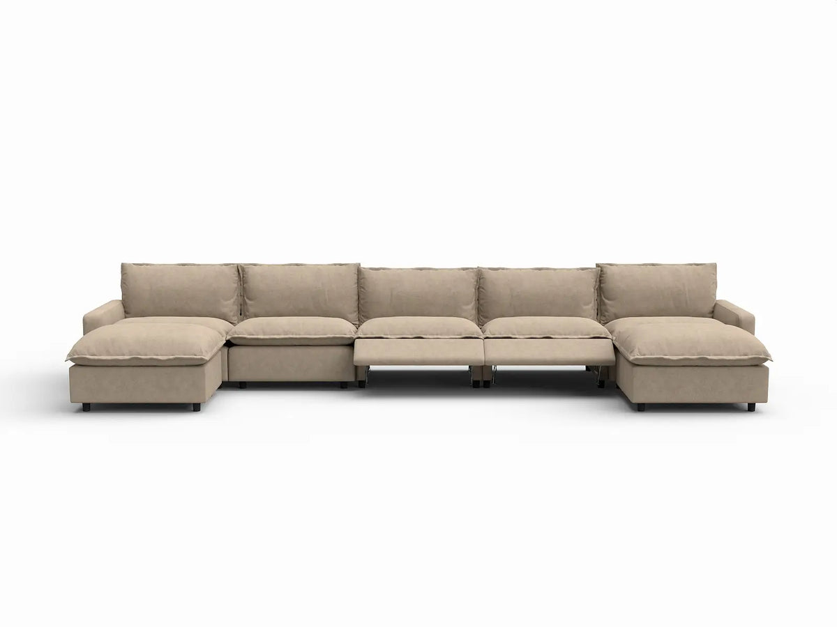 7 Piece Khaki Linen Deep Relaxation U Shaped Sectionals 5 Seater with 2 Ottomans 3