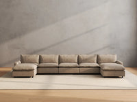 7 Piece Khaki Linen Deep Relaxation U Shaped Sectionals 5 Seater with 2 Ottomans 4
