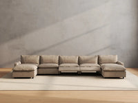 7 Piece Khaki Linen Deep Relaxation U Shaped Sectionals 5 Seater with 2 Ottomans 5