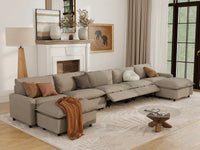 7 Piece Khaki Linen Deep Relaxation U Shaped Sectionals 5 Seater with 2 Ottomans 7