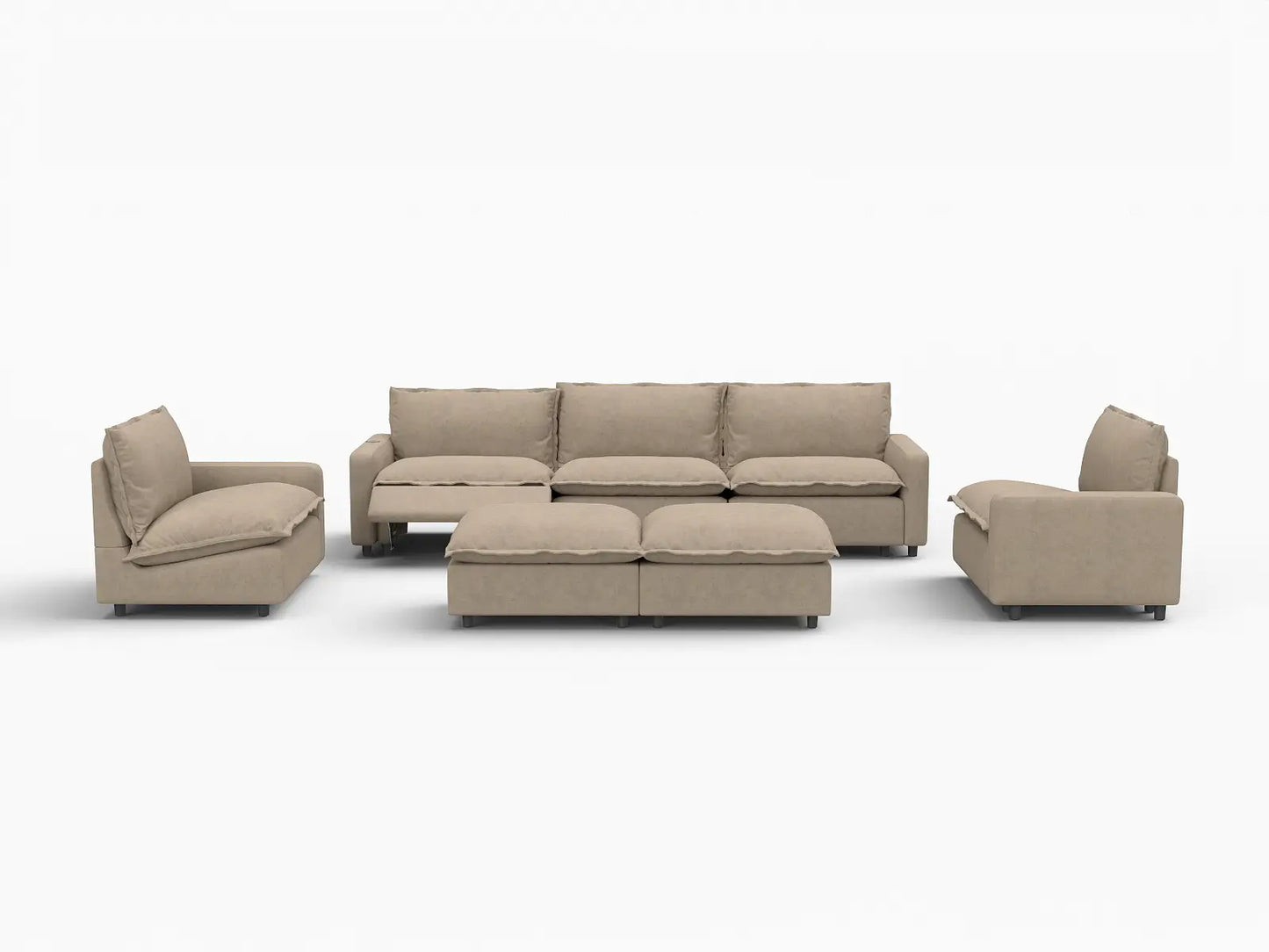 7 Piece Khaki Linen Everyone Reclines Sofa Sets 5 Seater with 2 Ottomans 2