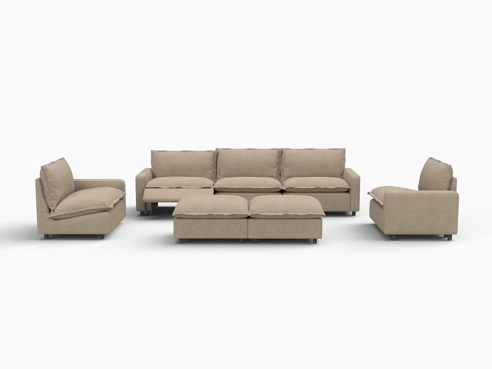 7 Piece Khaki Linen Everyone Reclines Sofa Sets 5 Seater with 2 Ottomans 2