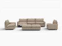 7 Piece Khaki Linen Everyone Reclines Sofa Sets 5 Seater with 2 Ottomans 2