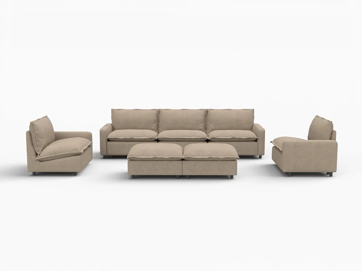 7 Piece Khaki Linen Everyone Reclines Sofa Sets 5 Seater with 2 Ottomans 3