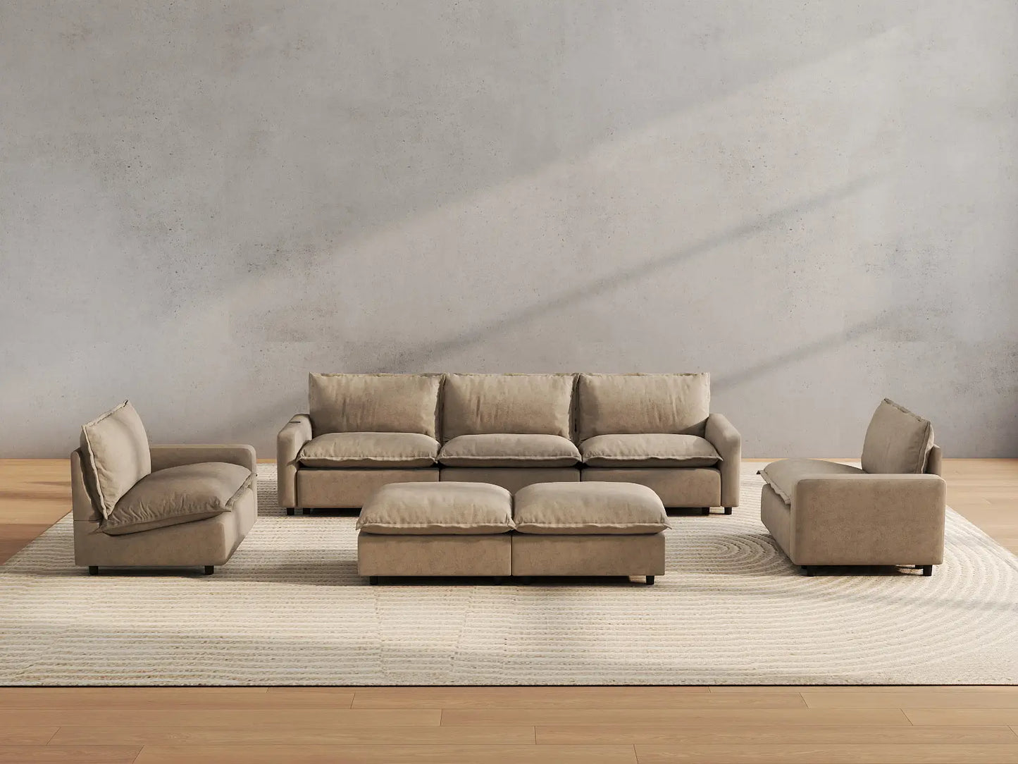 7 Piece Khaki Linen Everyone Reclines Sofa Sets 5 Seater with 2 Ottomans 5