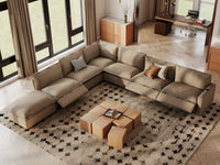 Modular Cero Reclining Sectionals | 7-Piece Khaki Linen Grand Estate V-Shaped Sectionals 6-Seater with 1-Ottoman