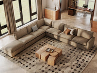 Modular Cero Modular Sectionals | 7-Piece Khaki Linen Grand Estate V-Shaped Sectionals 6-Seater with 1-Ottoman