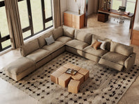 Modular Cero Reclining Sectionals | 7-Piece Khaki Linen Grand Estate V-Shaped Sectionals 6-Seater with 1-Ottoman