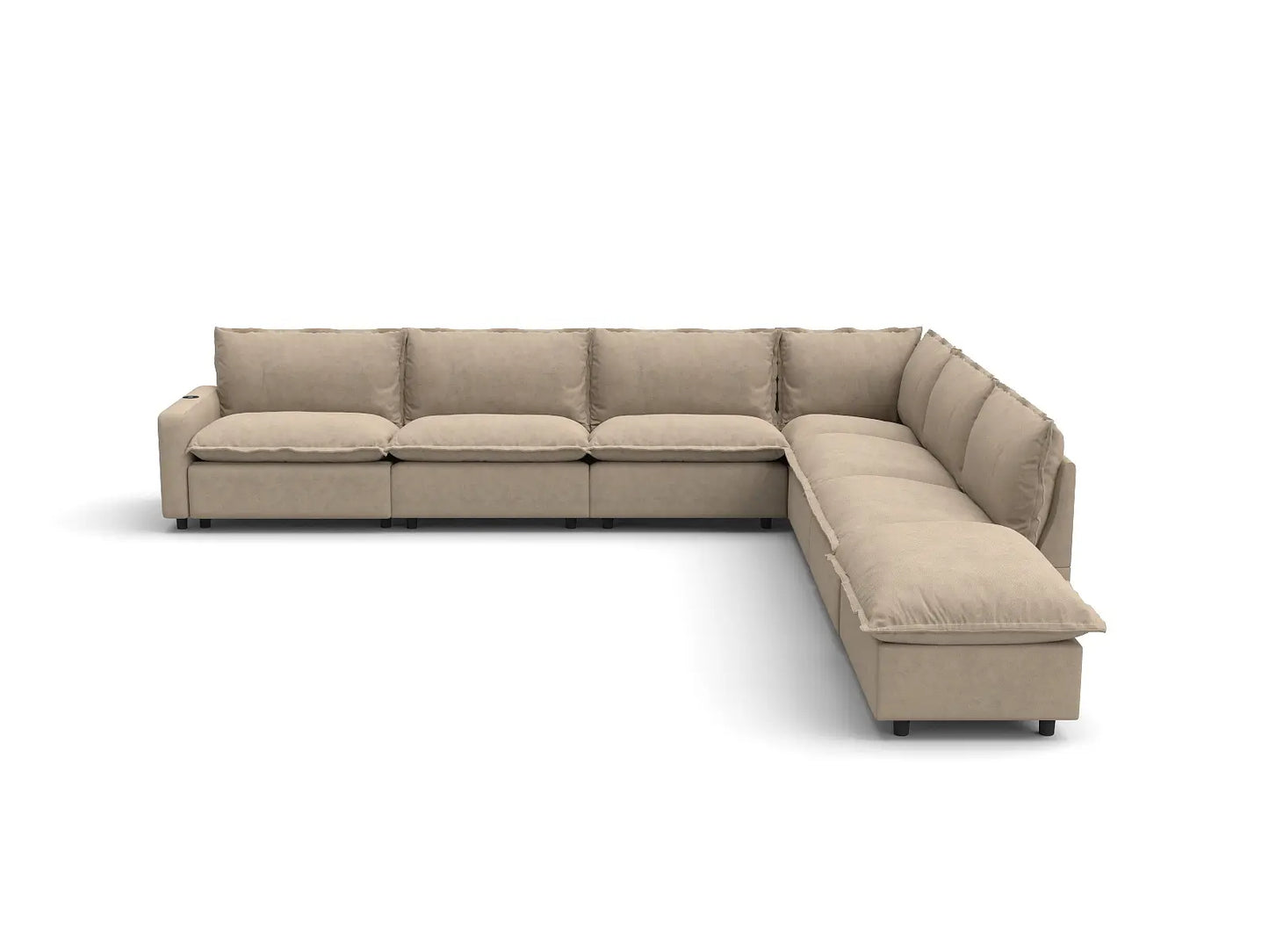 Modular Cero Reclining Sectionals | 7-Piece Khaki Linen Grand Estate V-Shaped Sectionals 6-Seater with 1-Ottoman