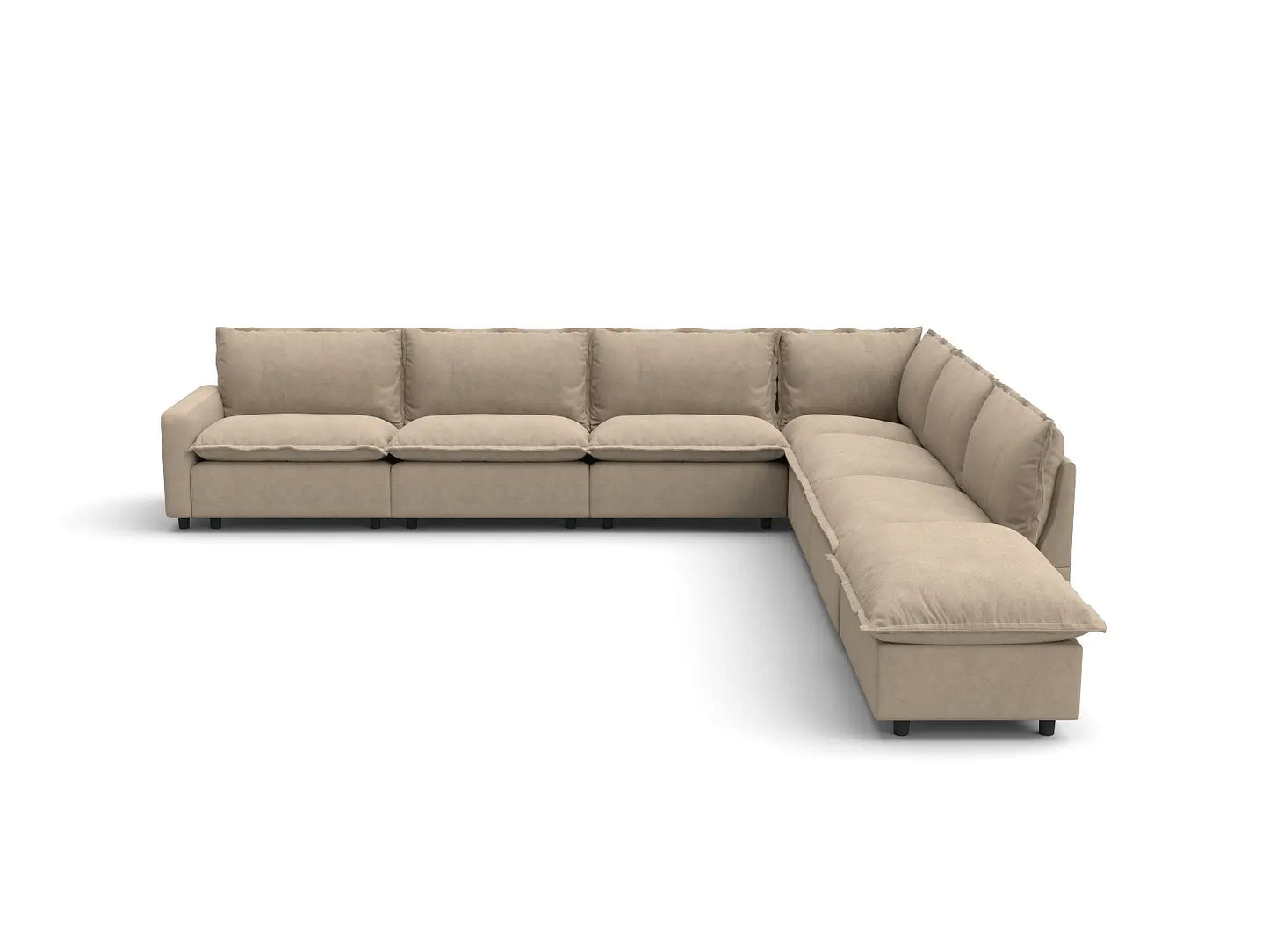 Modular Cero Modular Sectionals | 7-Piece Khaki Linen Grand Estate V-Shaped Sectionals 6-Seater with 1-Ottoman