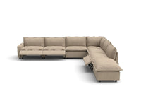 Modular Cero Reclining Sectionals | 7-Piece Khaki Linen Grand Estate V-Shaped Sectionals 6-Seater with 1-Ottoman