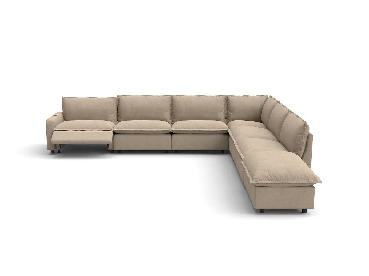 Modular Cero Reclining Sectionals | 7-Piece Khaki Linen Grand Estate V-Shaped Sectionals 6-Seater with 1-Ottoman
