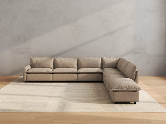 Modular Cero Modular Sectionals | 7-Piece Khaki Linen Grand Estate V-Shaped Sectionals 6-Seater with 1-Ottoman