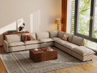 Modular Cero Modular Sectionals | 7-Piece Khaki Linen Grand Estate V-Shaped Sectionals 6-Seater with 1-Ottoman