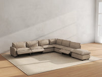Modular Cero Reclining Sectionals | 7-Piece Khaki Linen Grand Estate V-Shaped Sectionals 6-Seater with 1-Ottoman