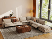 Modular Cero Reclining Sectionals | 7-Piece Khaki Linen Grand Estate V-Shaped Sectionals 6-Seater with 1-Ottoman