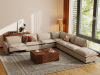 Modular Cero Reclining Sectionals | 7-Piece Khaki Linen Grand Estate V-Shaped Sectionals 6-Seater with 1-Ottoman
