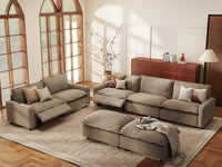 7 Piece Khaki Linen Heated Seats Sofa Sets 5 Seater with 2 Ottomans 1