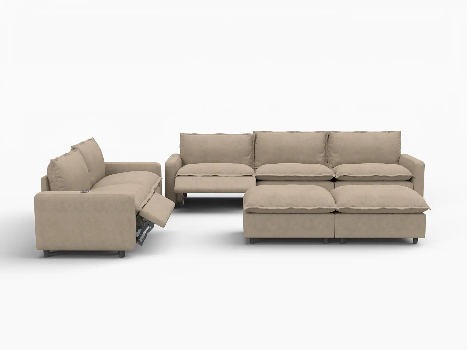 7 Piece Khaki Linen Heated Seats Sofa Sets 5 Seater with 2 Ottomans 2