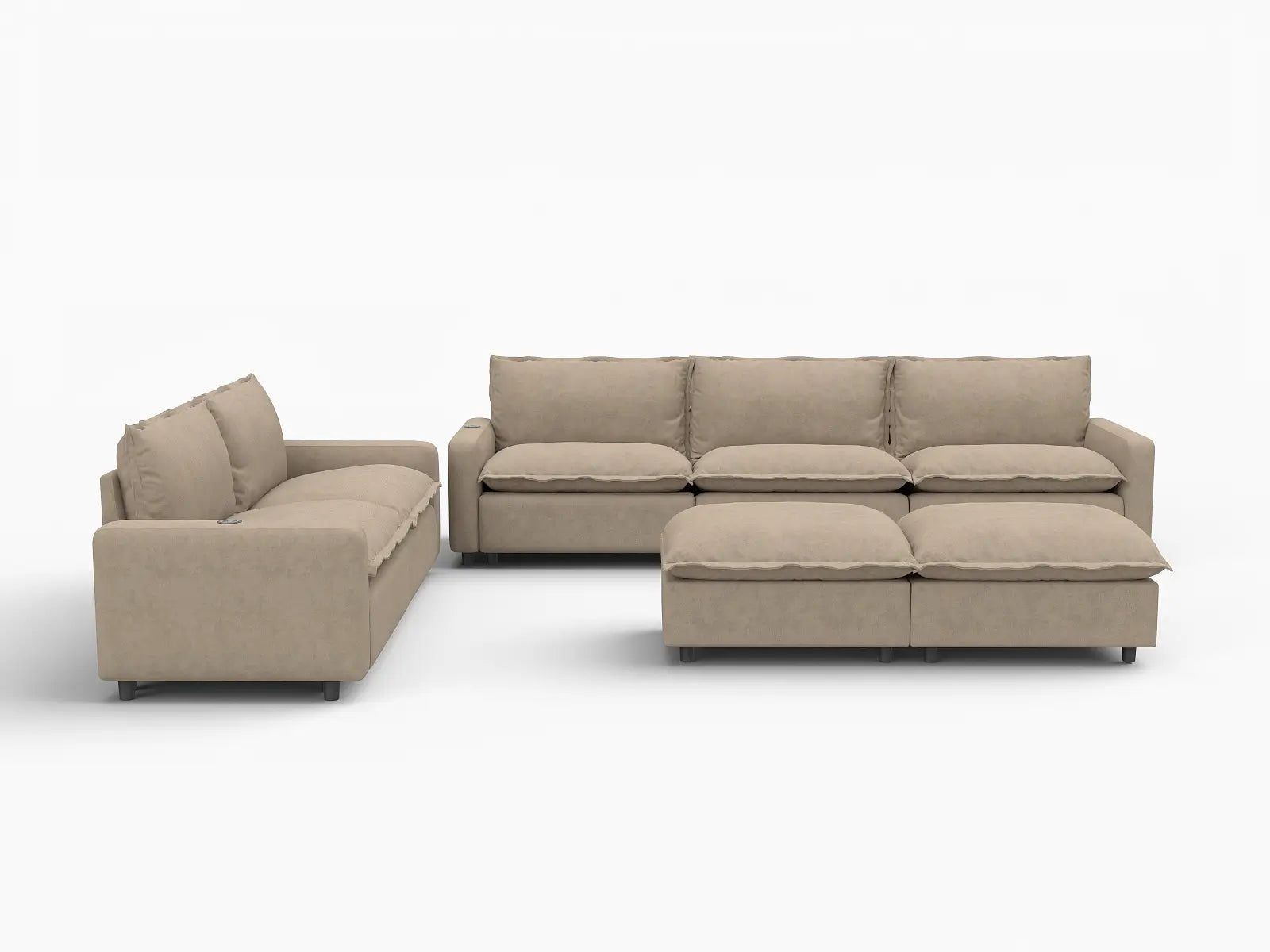 7 Piece Khaki Linen Heated Seats Sofa Sets 5 Seater with 2 Ottomans 3