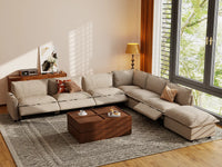 Modular Cero Reclining Sectionals | 7-Piece Khaki Linen Large Space V-Shaped Sectionals 6-Seater with 1-Ottoman