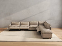 Modular Cero Reclining Sectionals | 7-Piece Khaki Linen Large Space V-Shaped Sectionals 6-Seater with 1-Ottoman