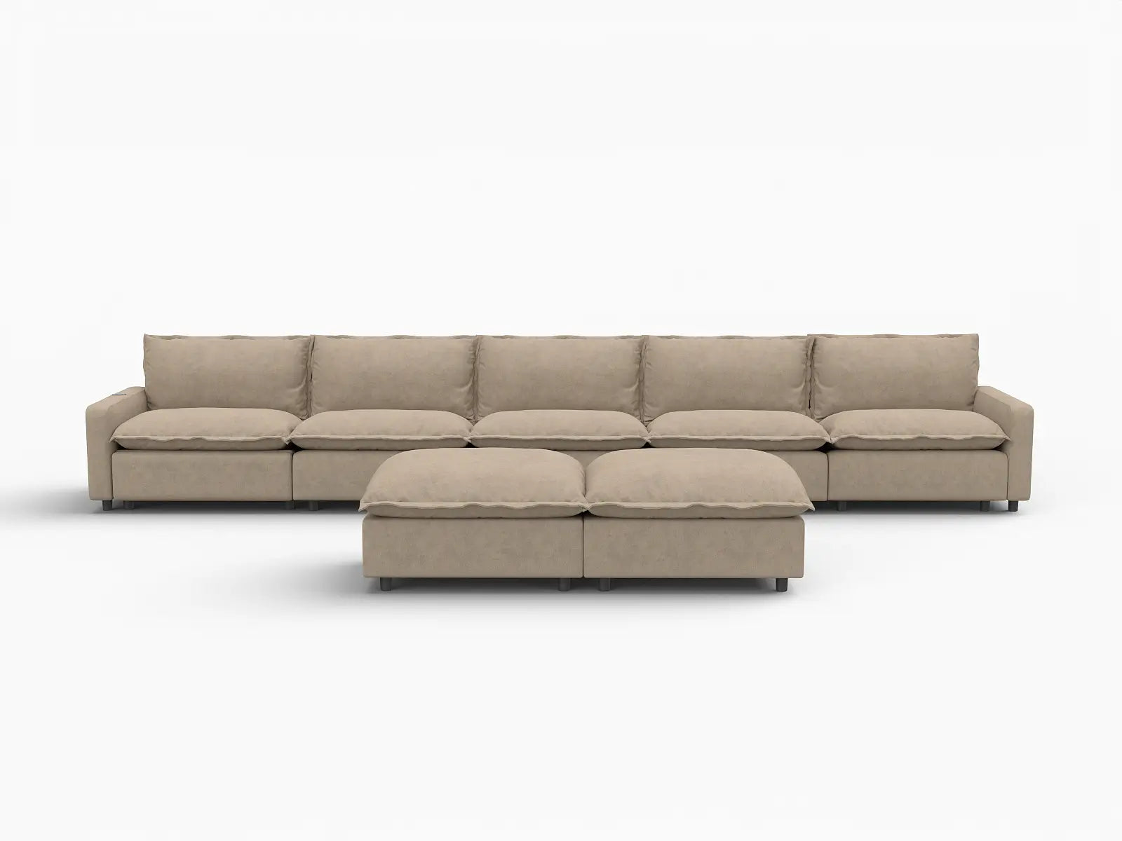 7 Piece Khaki Linen Movie Night Best Sofa Sets 5 Seater with 2 Ottomans 2