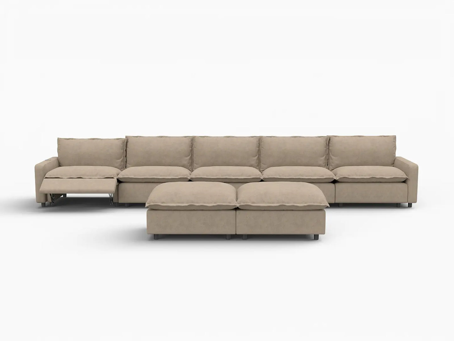 7 Piece Khaki Linen Movie Night Best Sofa Sets 5 Seater with 2 Ottomans 3