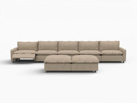 7 Piece Khaki Linen Movie Night Best Sofa Sets 5 Seater with 2 Ottomans 3