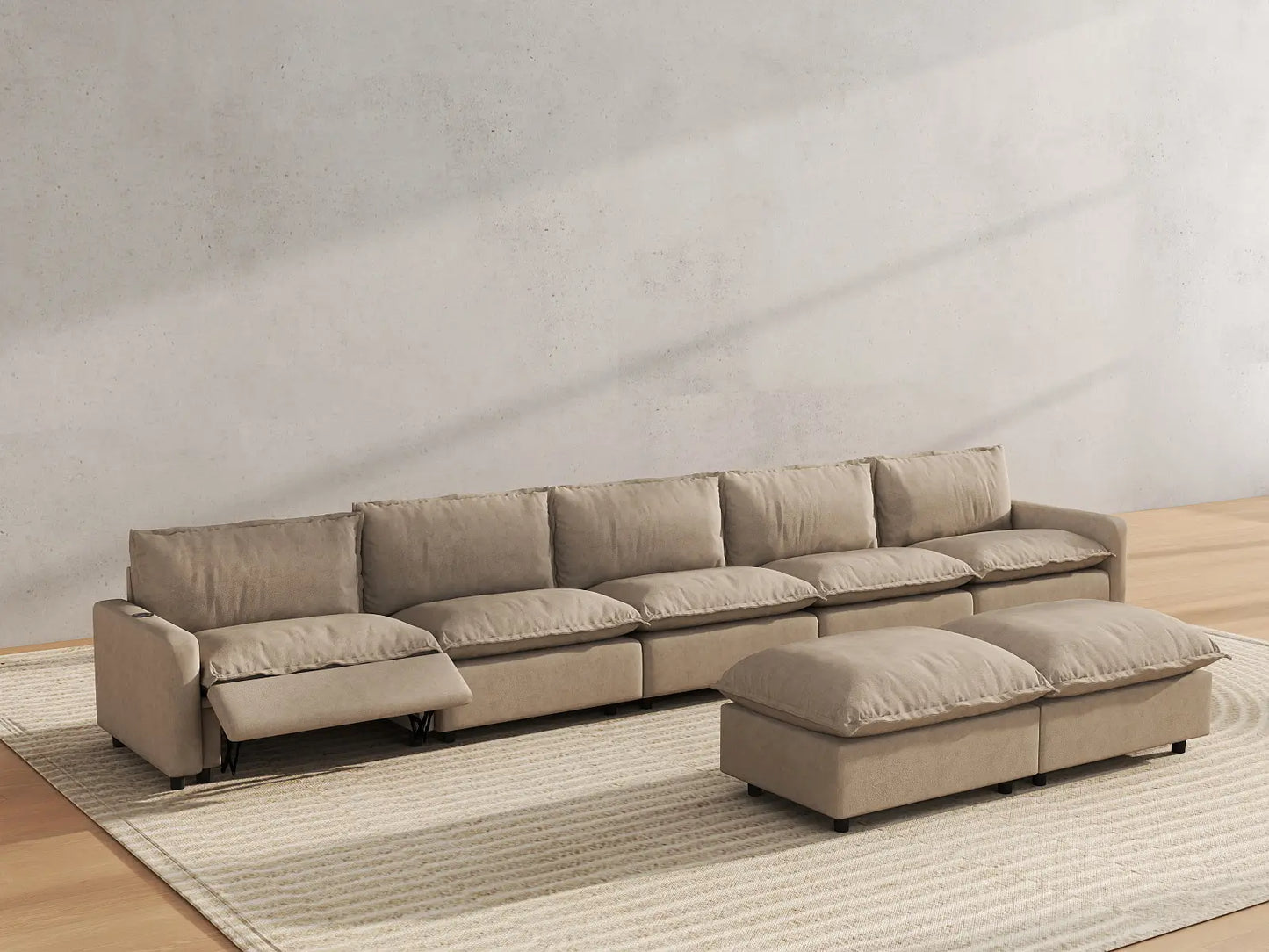7 Piece Khaki Linen Movie Night Best Sofa Sets 5 Seater with 2 Ottomans 6
