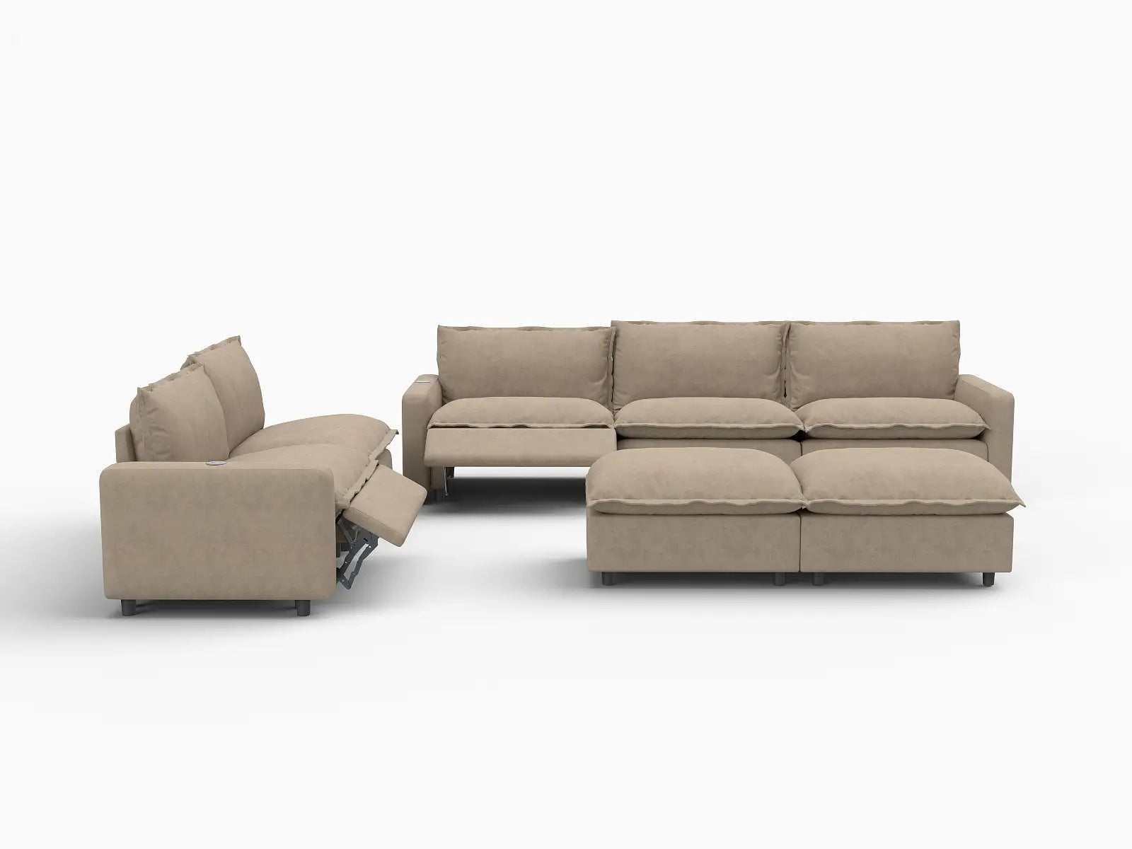 7 Piece Khaki Linen Quiet Motion Sofa Sets 5 Seater with 2 Ottomans 2