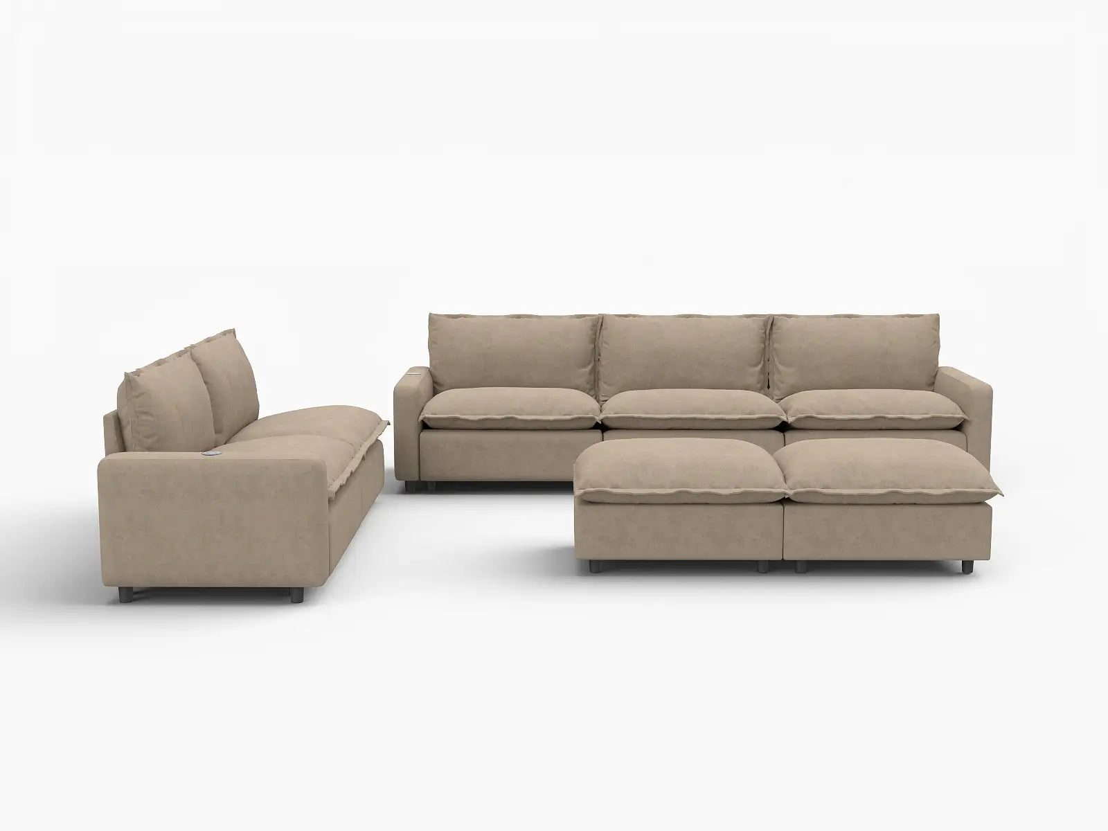 7 Piece Khaki Linen Quiet Motion Sofa Sets 5 Seater with 2 Ottomans 3