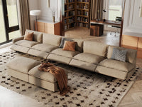 7 Piece Khaki Linen Sit Sleep Play Sofa Sets 5 Seater with 2 Ottomans 1