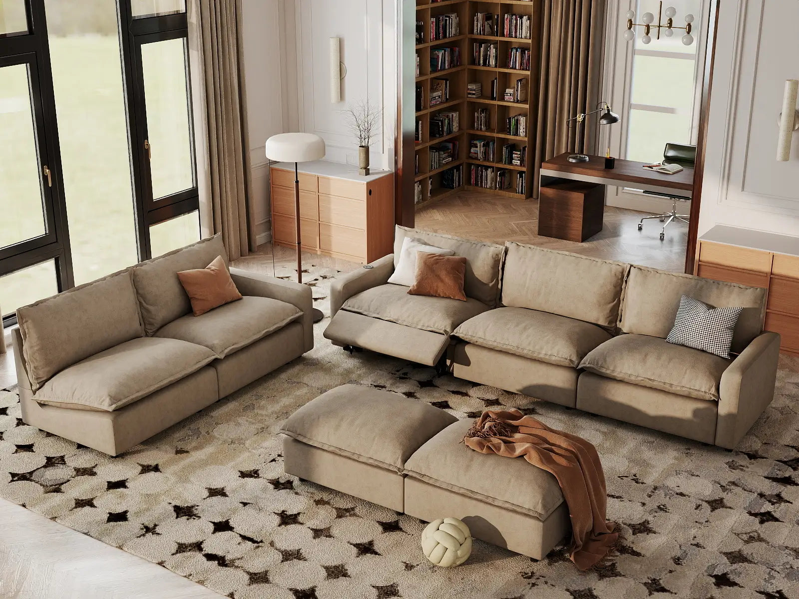 7 Piece Khaki Linen Sit Sleep Play Sofa Sets 5 Seater with 2 Ottomans 1 10646a2d 794a 4090 8ccd 5f263e042c28
