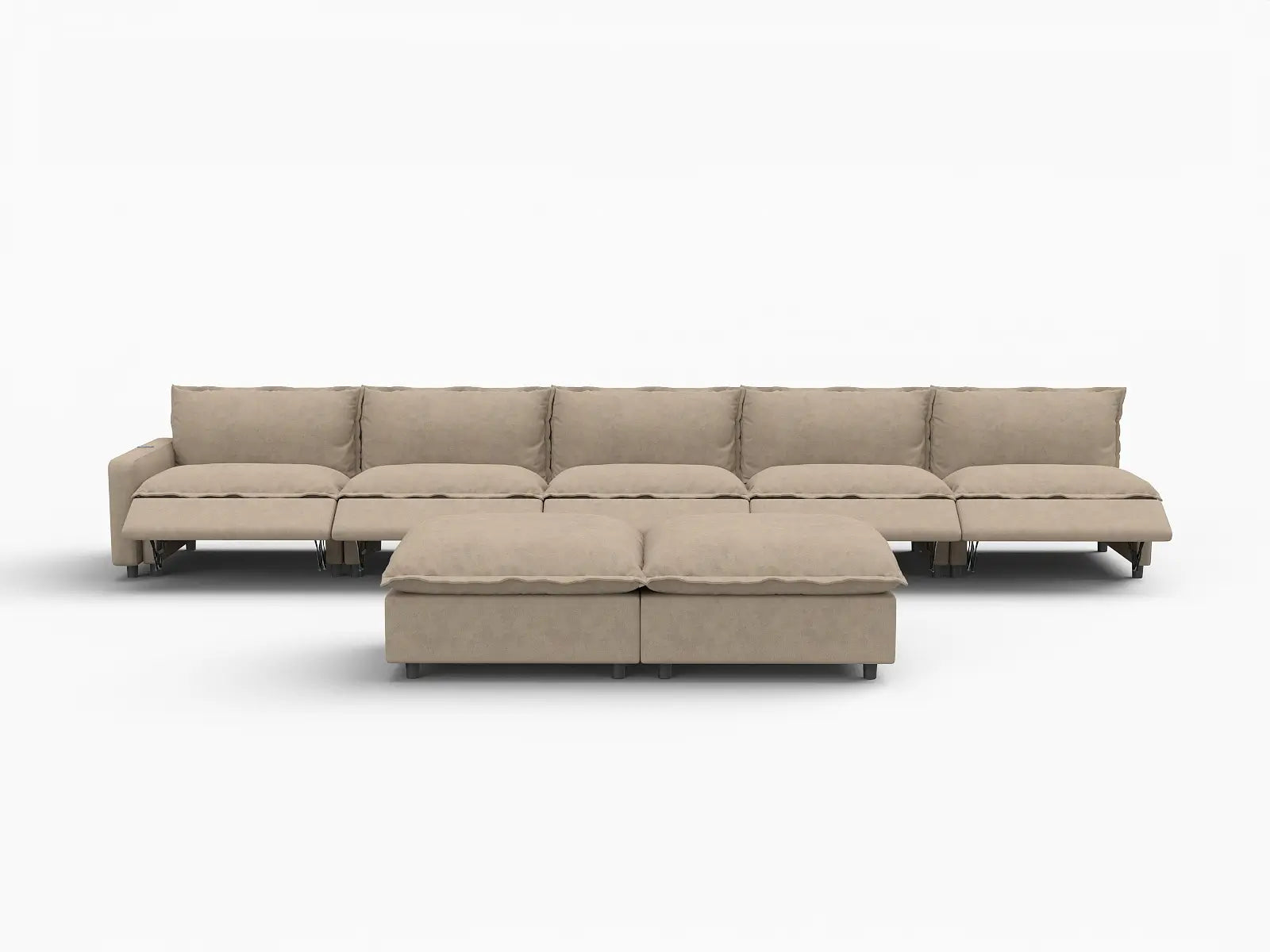 7 Piece Khaki Linen Sit Sleep Play Sofa Sets 5 Seater with 2 Ottomans 2