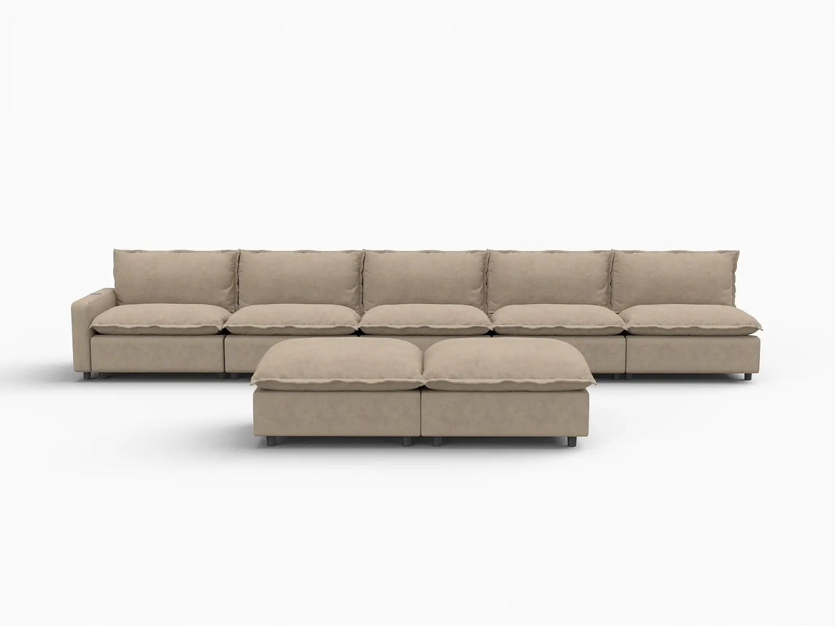 7 Piece Khaki Linen Sit Sleep Play Sofa Sets 5 Seater with 2 Ottomans 3