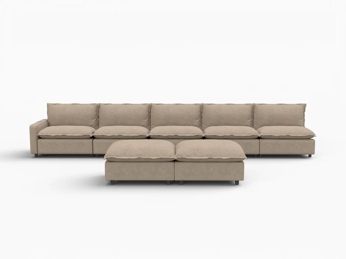 7 Piece Khaki Linen Sit Sleep Play Sofa Sets 5 Seater with 2 Ottomans 3