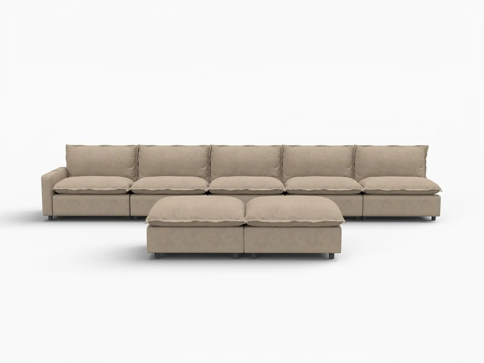 7 Piece Khaki Linen Sit Sleep Play Sofa Sets 5 Seater with 2 Ottomans 3