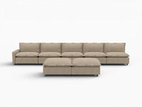 7 Piece Khaki Linen Sit Sleep Play Sofa Sets 5 Seater with 2 Ottomans 3