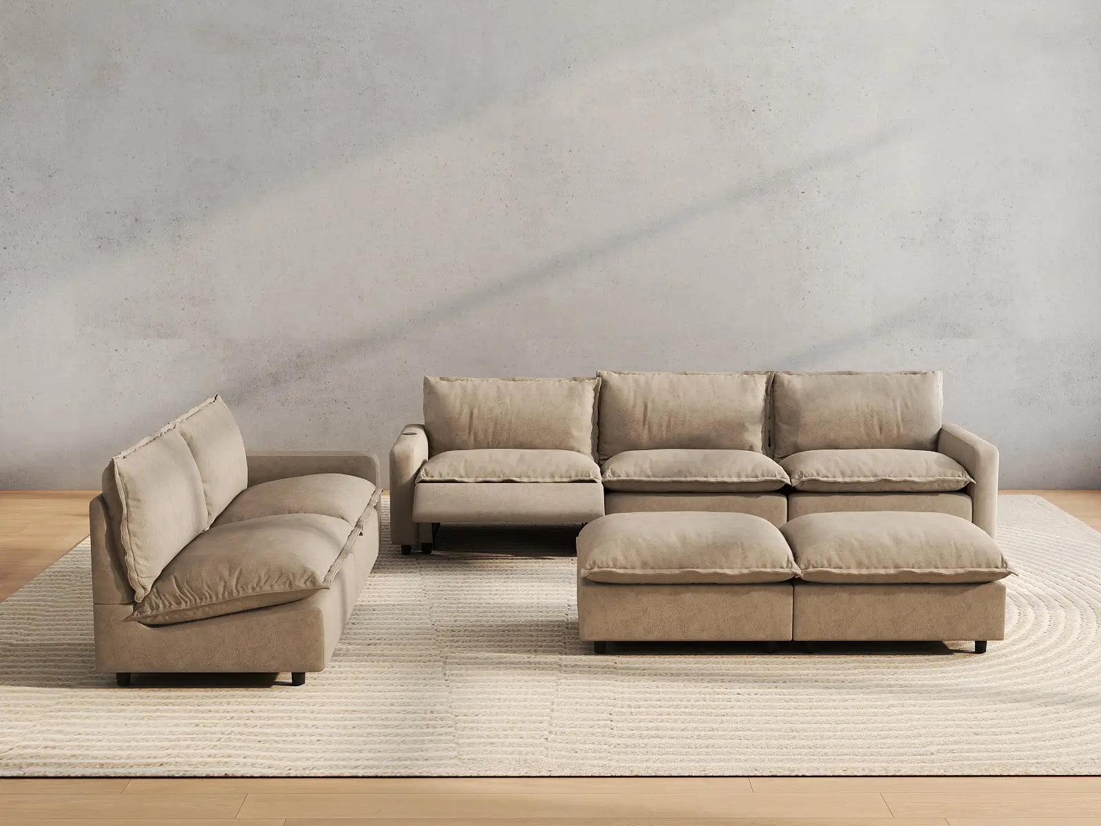7 Piece Khaki Linen Sit Sleep Play Sofa Sets 5 Seater with 2 Ottomans 4 762074e0 9093 4d85 8e68 2237aa4c1718