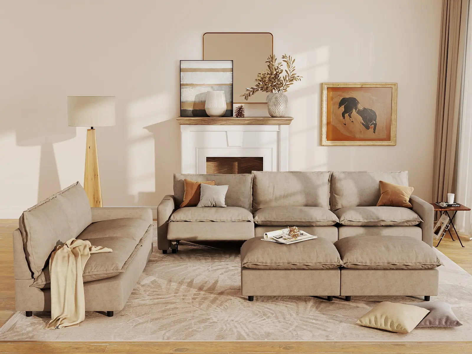 7 Piece Khaki Linen Sit Sleep Play Sofa Sets 5 Seater with 2 Ottomans 7 45705919 1133 4d12 9d9e b7cba6b1a079
