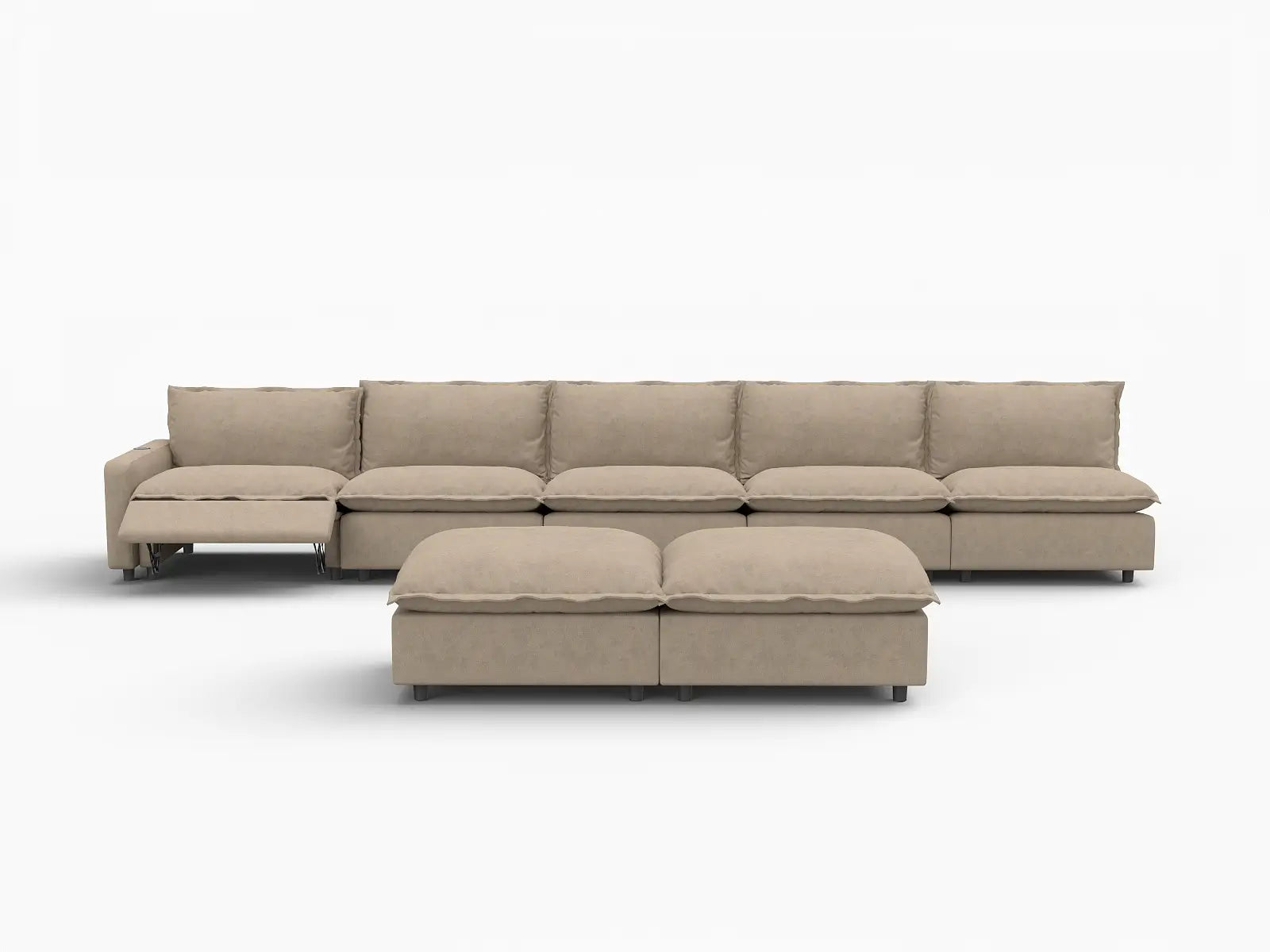 7 Piece Khaki Linen Sleek Modern Look Sofa Sets 5 Seater with 2 Ottomans 2