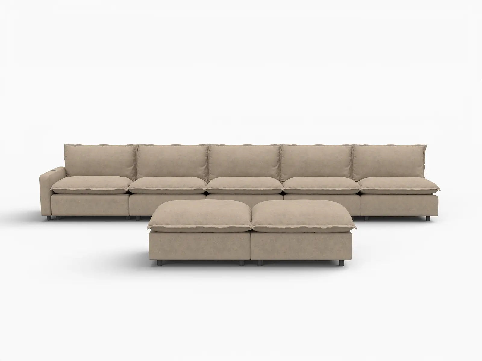 7 Piece Khaki Linen Sleek Modern Look Sofa Sets 5 Seater with 2 Ottomans 3