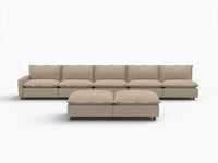 7 Piece Khaki Linen Sleek Modern Look Sofa Sets 5 Seater with 2 Ottomans 3