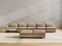 7 Piece Khaki Linen Sleek Modern Look Sofa Sets 5 Seater with 2 Ottomans 4
